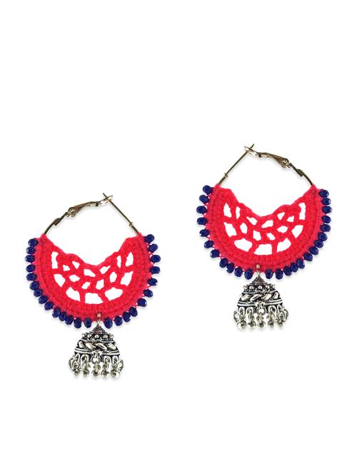 pink and silver crochet jhumkas - 11789741 - Very Small Image - 1