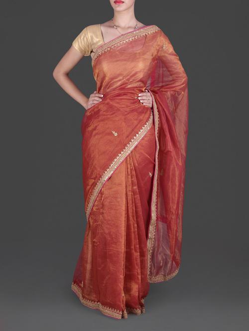 Gota Patti Embellished Iridescent Rust Saree - 1179131 - Very Small Image - 1