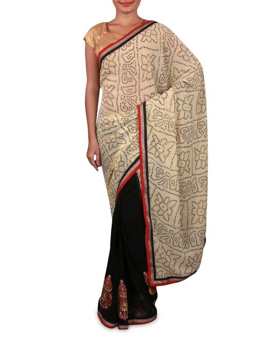 black and beige georgette half & half saree - 1179271 - Very Small Image - 1