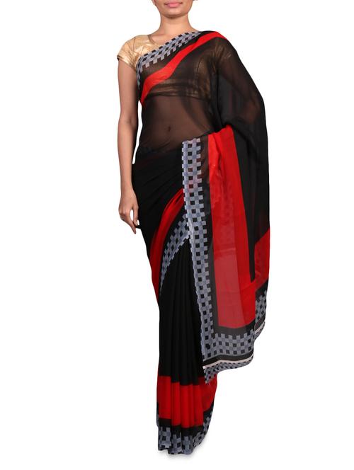 black printed faux georgette saree - 1179544 - Very Small Image - 1