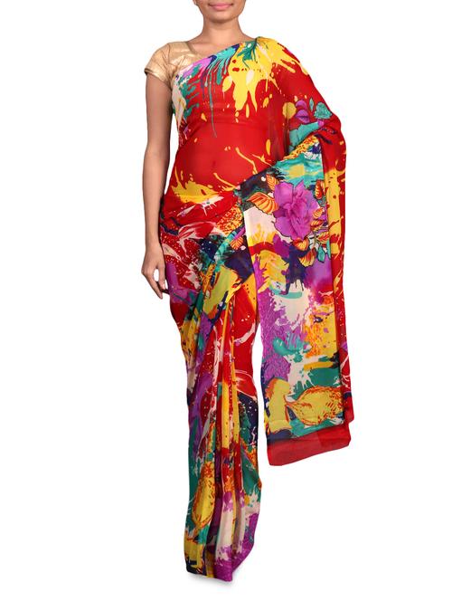 multicolour printed georgette saree - 1179578 - Very Small Image - 1