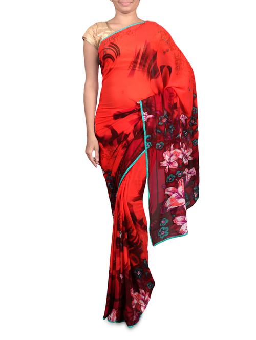 orange printed georgette saree - 1179618 - Very Small Image - 1