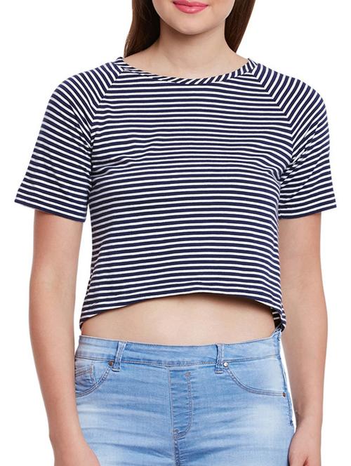 navy blue cotton striped crop top - 11831375 - Very Small Image - 1