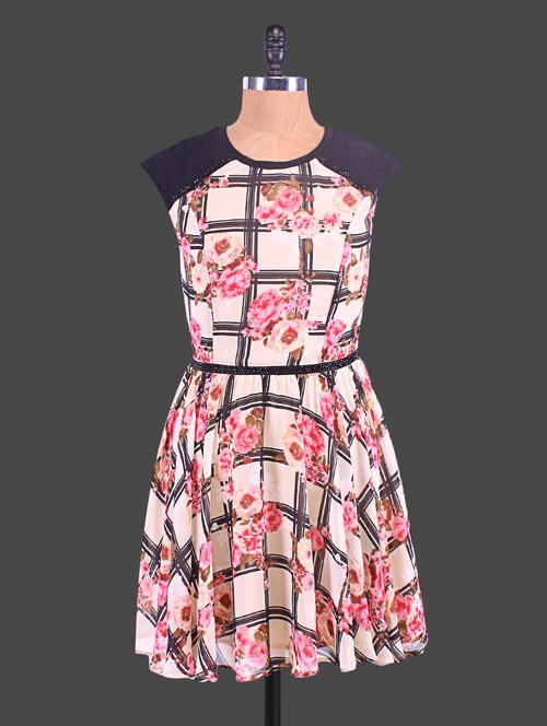 multicolour checks and rose printed sequin worked dress - 1183236 - Very Small Image - 1