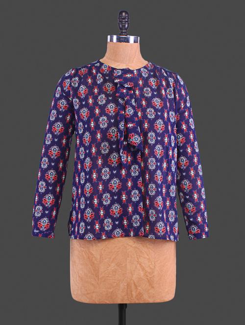 blue printed tie-up blouse - 1183259 - Very Small Image - 1