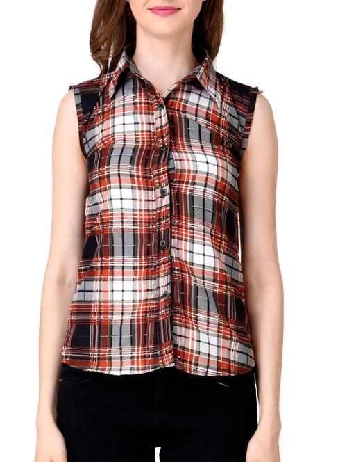 red & black checks crepe shirt - 11835205 - Very Small Image - 1