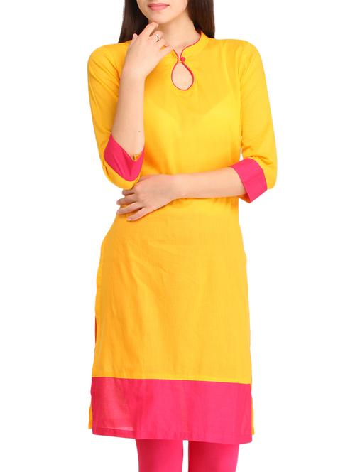 yellow cotton blend straight kurta - 11836905 - Very Small Image - 1