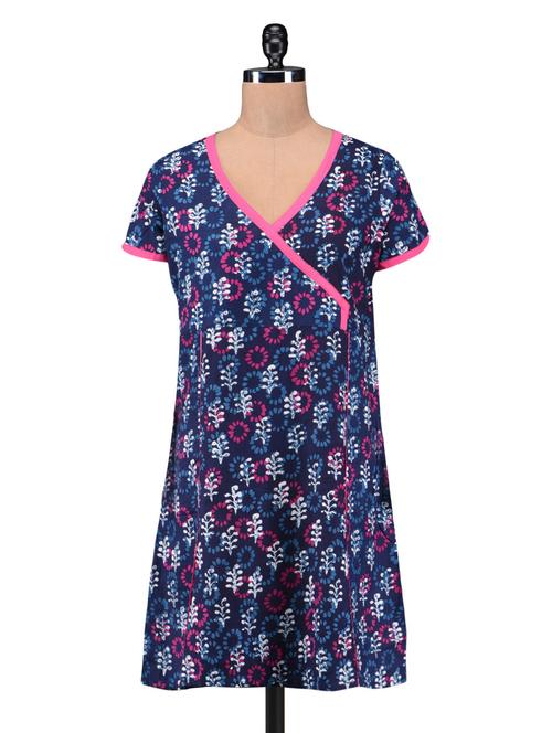 navy blue cotton printed kurta - 1184110 - Very Small Image - 1