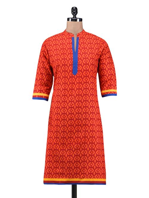 red cotton printed kurti - 1184123 - Very Small Image - 1