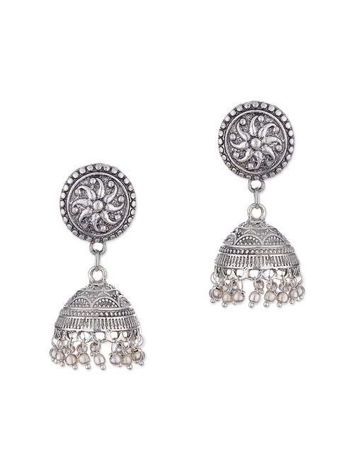 silver metal jhumka earrings - 11857431 - Very Small Image - 1