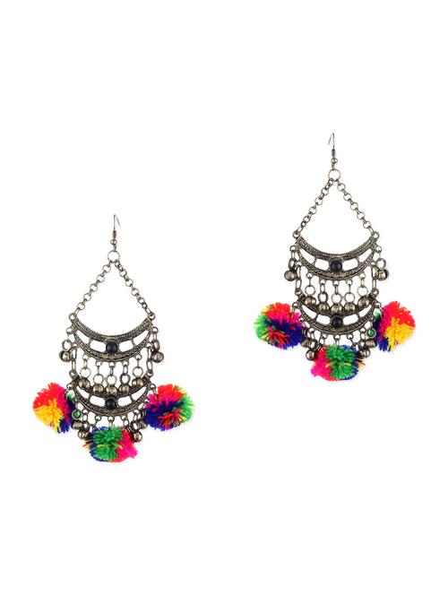 multicoloured pom pom embellished metal earrings - 11857443 - Very Small Image - 1
