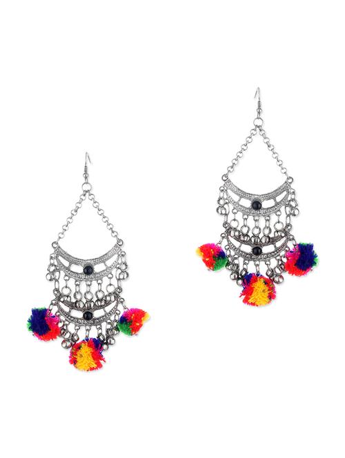 multicoloured pom pom embellished metal earrings - 11857446 - Very Small Image - 1