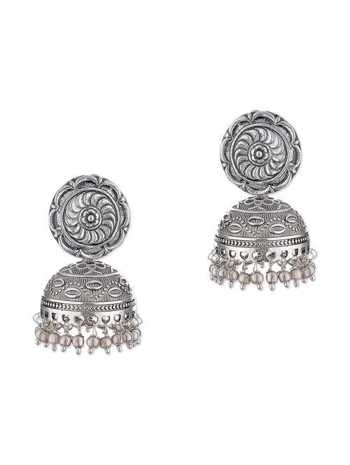 silver metal jhumka earrings - 11857453 - Very Small Image - 1