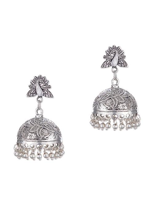 silver metal jhumka earrings - 11857455 - Very Small Image - 1