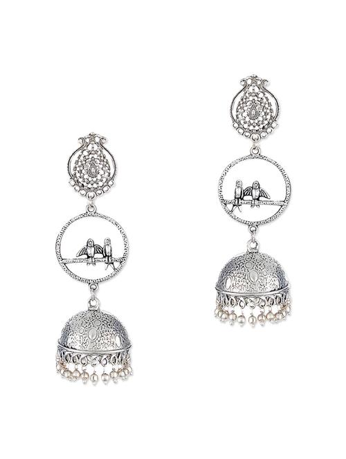 silver metal jhumka earrings - 11857472 - Very Small Image - 1