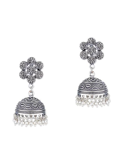 silver metal jhumka earrings - 11857474 - Very Small Image - 1