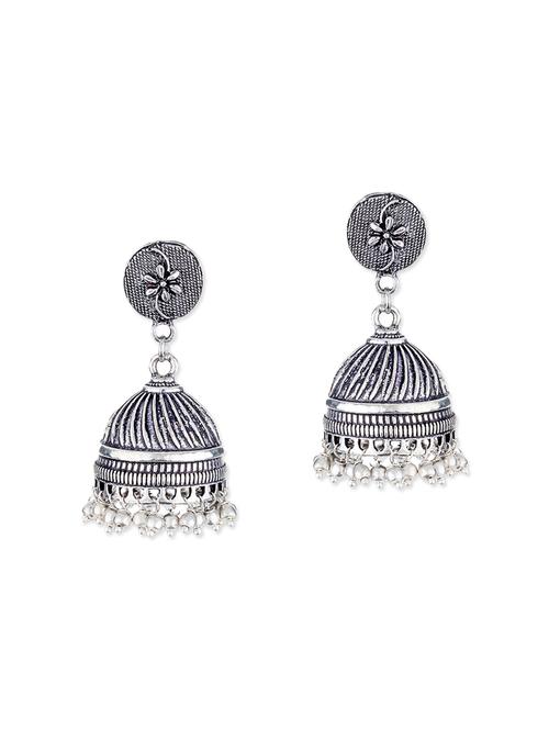 silver metal jhumka earrings - 11857476 - Very Small Image - 1