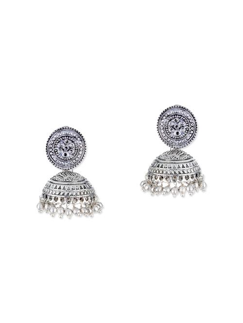 silver metal jhumka earrings - 11857478 - Very Small Image - 1