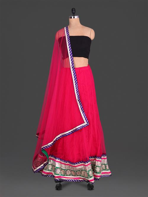 Pink net lehenga with gota patti work - 1185807 - Very Small Image - 1