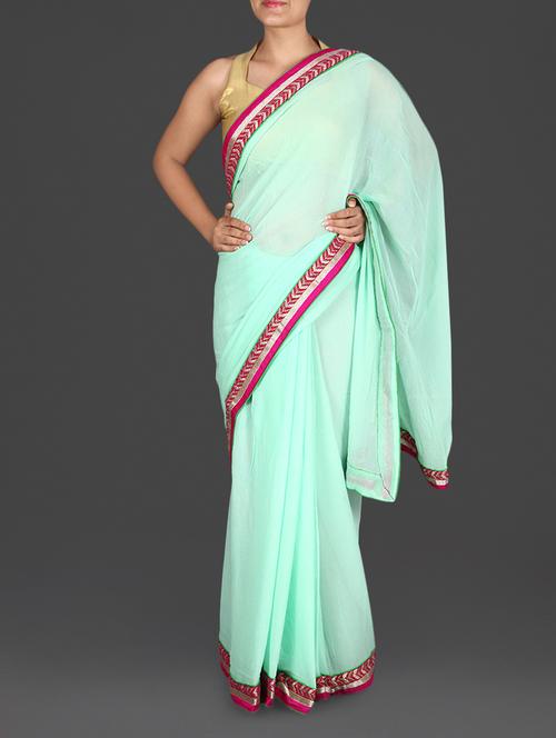 Turquoise Georgette Saree with gota patti work - 1186280 - Very Small Image - 1