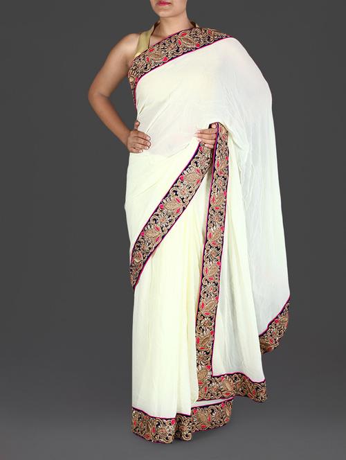 White Embroidered Georgette Saree - 1186295 - Very Small Image - 1