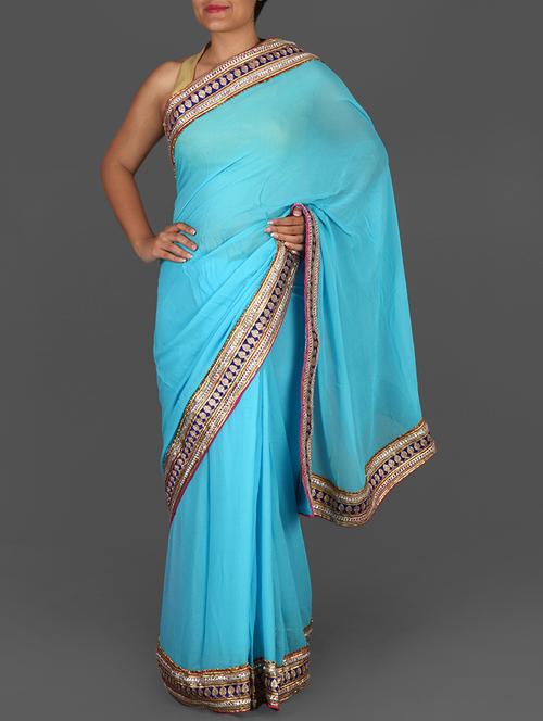 sky blue georgette saree with gota patti border - 1186377 - Very Small Image - 1