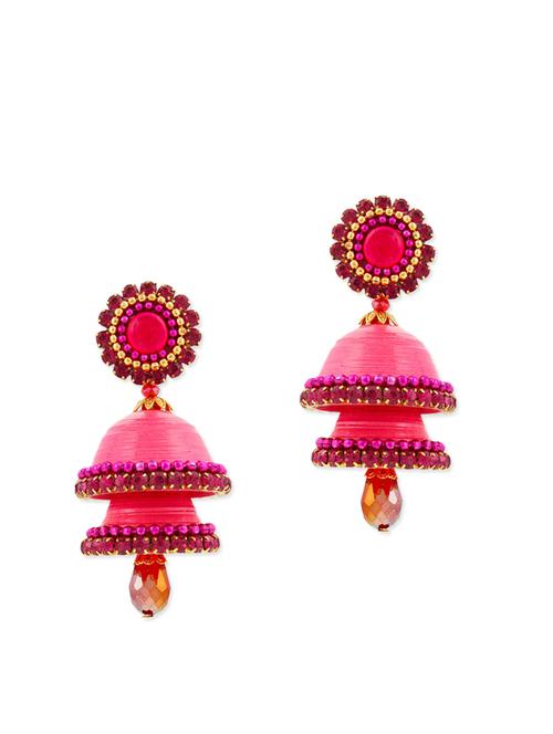 pink crystal double jhumka earring - 11866701 - Very Small Image - 1