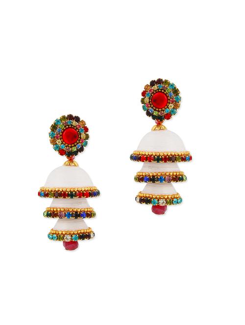 off-white crystal triple jhumka earrings - 11866702 - Very Small Image - 1