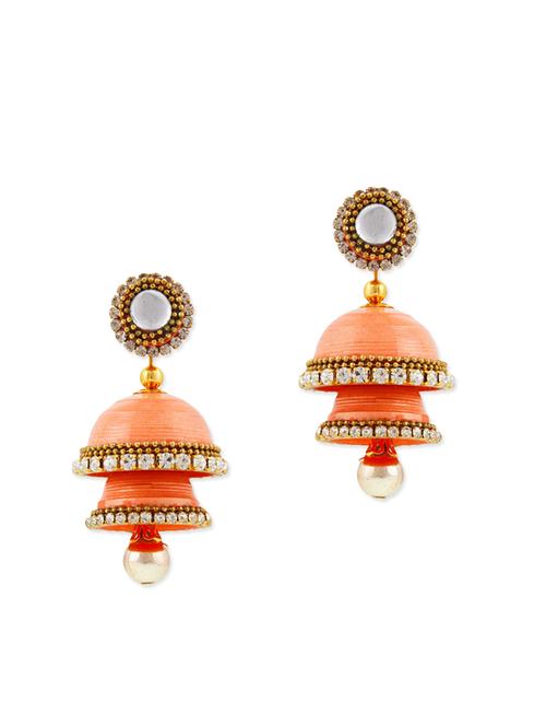 peach crystal double jhumka earrings - 11866703 - Very Small Image - 1