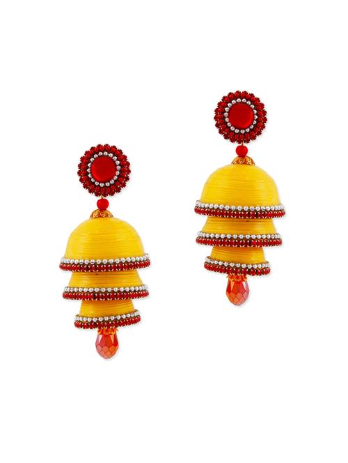 yellow crystal triple jhumka earrings - 11866705 - Very Small Image - 1