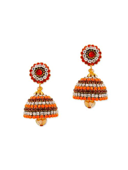 multicoloured crystal jhumka earrings - 11866711 - Very Small Image - 1