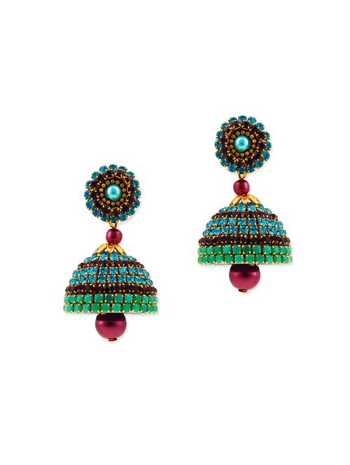 green crystal jhumka earrings - 11866712 - Very Small Image - 1