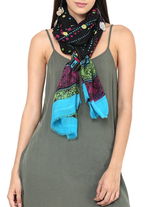 black printed woolen stole - 11875288 - Very Small Image - 1