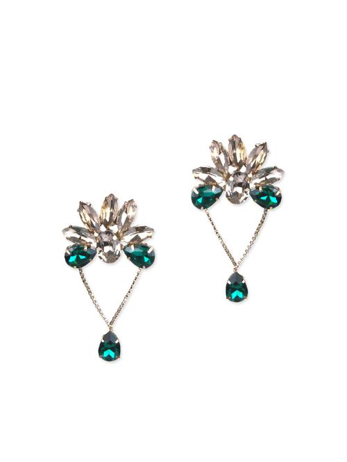 green and golden stone earrings with a green drop - 11875390 - Very Small Image - 1