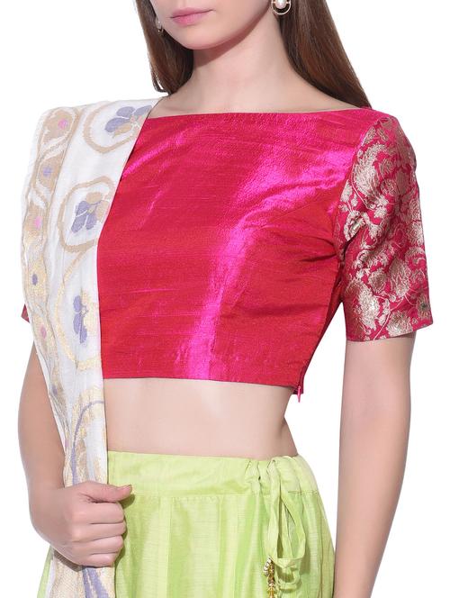 pink raw silk blouse with brocade sleeves - 11876382 - Very Small Image - 1