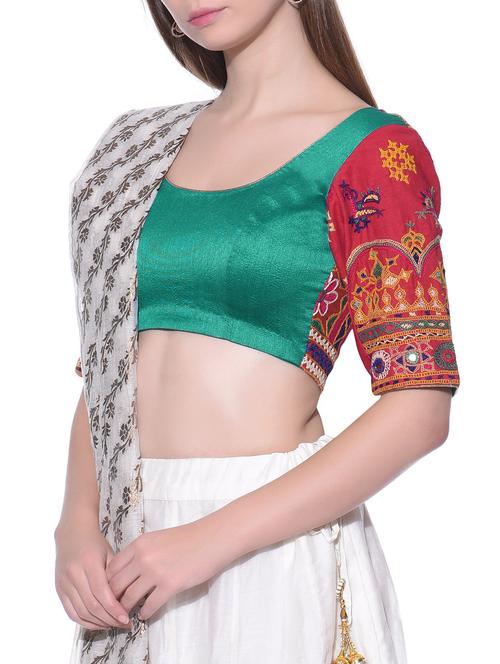 kutch embroidery contrast sleeved blouse - 11876484 - Very Small Image - 1