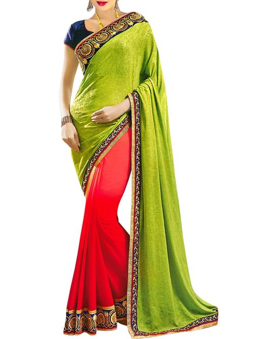 green and red embroidered georgette saree - 1188177 - Very Small Image - 1