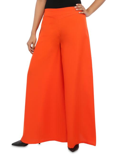 plain solid orange crepe palazzo - 1188357 - Very Small Image - 1