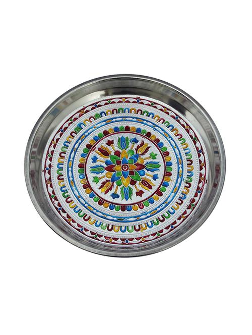 multi colored steel pooja thali - 11906648 - Very Small Image - 1