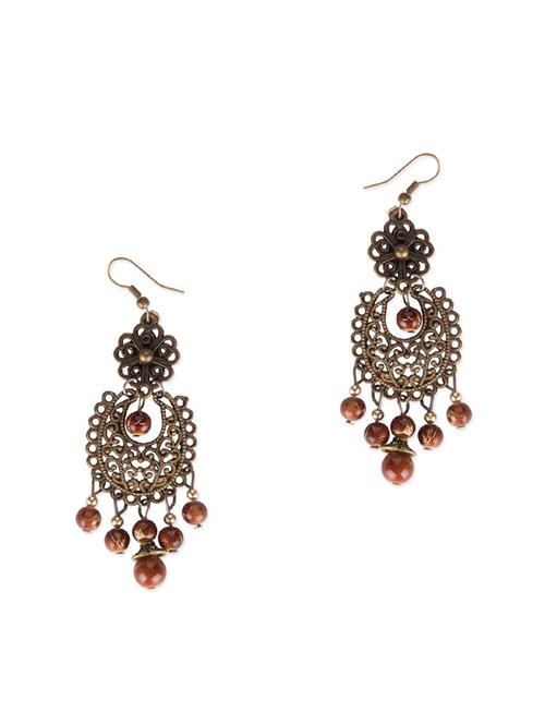 Diva Walk bronze drop earrings with brown beads - 11910102 - Very Small Image - 1