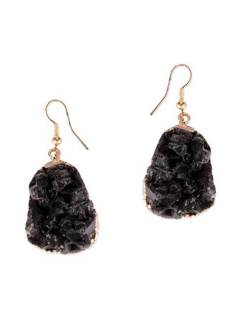 Diva Walk gold plated black druzzy stone drop earrings - 11910138 - Very Small Image - 1