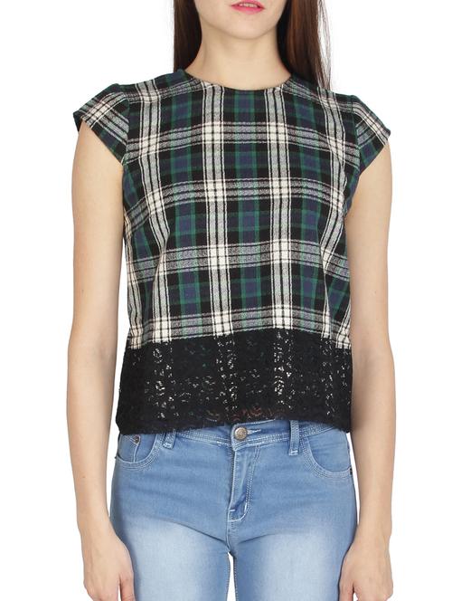 green checkered viscose top - 11910912 - Very Small Image - 1