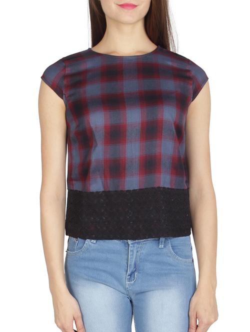 purple checkered viscose top - 11910913 - Very Small Image - 1