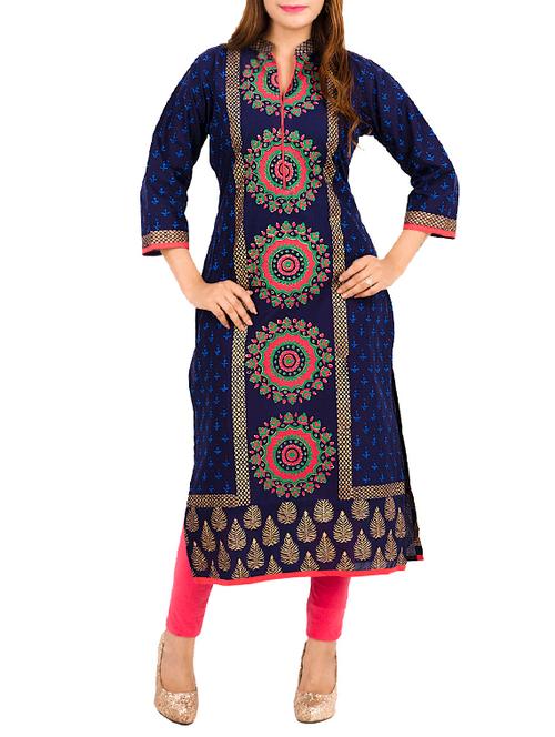 blue cotton straight kurta - 11911024 - Very Small Image - 1
