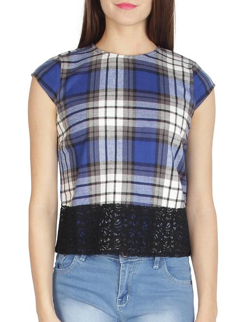 blue checkered viscose top - 11911556 - Very Small Image - 1