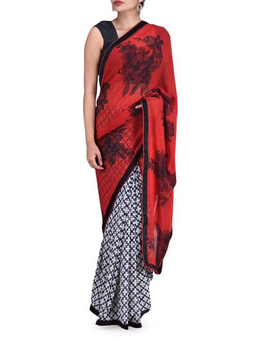 printed poly georgette saree - 1191169 - Very Small Image - 1