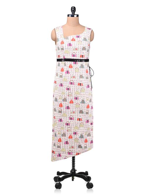White Cotton Spandex Printed Dress - 1191915 - Very Small Image - 1