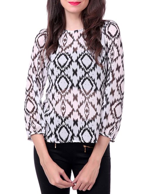 white printed poly georgette top - 1192109 - Very Small Image - 1