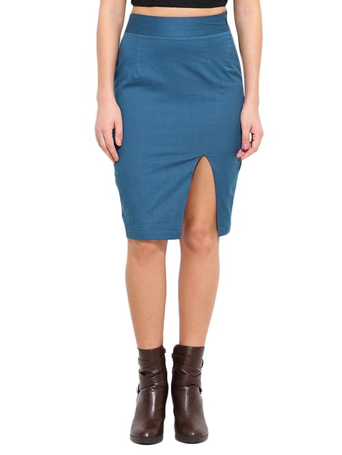 blue cotton front slit pencil skirt - 11927212 - Very Small Image - 1