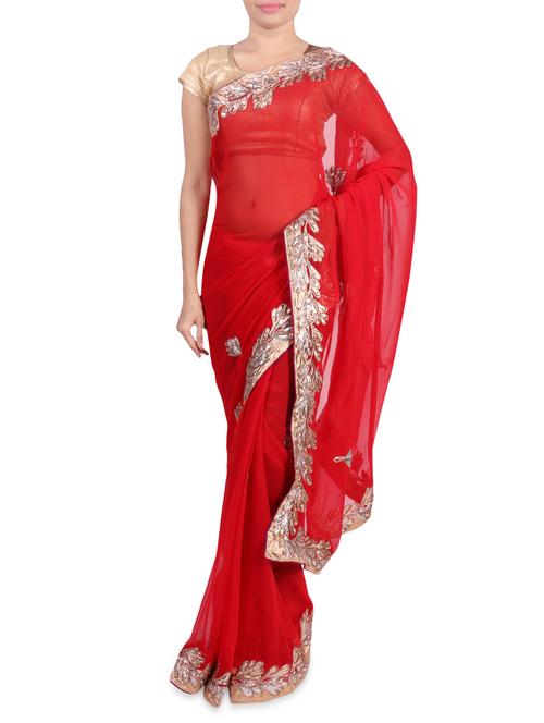red chiffon embroidered saree - 1192816 - Very Small Image - 1